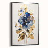 Luxury Blue & Gold Floral Wall Art – Modern Living Room Canvas