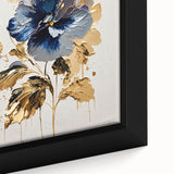 Luxury Blue & Gold Floral Wall Art – Modern Living Room Canvas