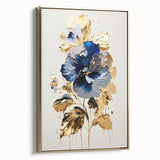 Luxury Blue & Gold Floral Wall Art – Modern Living Room Canvas