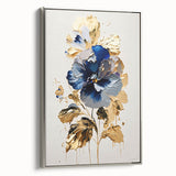 Luxury Blue & Gold Floral Wall Art – Modern Living Room Canvas