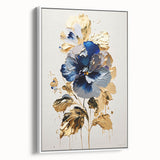 Luxury Blue & Gold Floral Wall Art – Modern Living Room Canvas