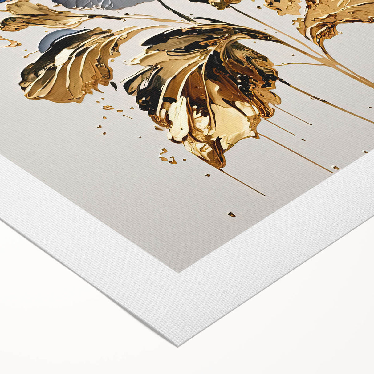 Luxury Blue & Gold Floral Wall Art – Modern Living Room Canvas