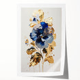 Luxury Blue & Gold Floral Wall Art – Modern Living Room Canvas