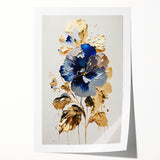 Luxury Blue & Gold Floral Wall Art – Modern Living Room Canvas
