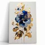 Luxury Blue & Gold Floral Wall Art – Modern Living Room Canvas