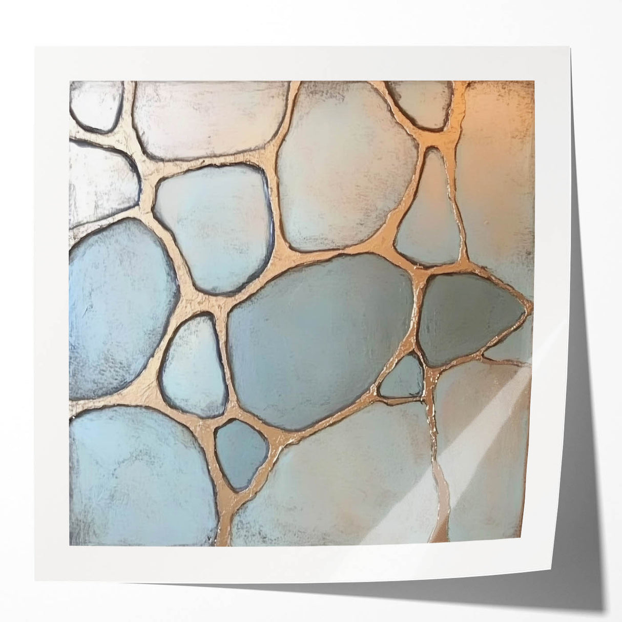 Abstract geometric photo print mockup set showcasing glossy textures and vibrant colors, ideal for modern decor or design presentations. The arrangement highlights unique shapes and patterns, making it a stylish addition to any artistic space.