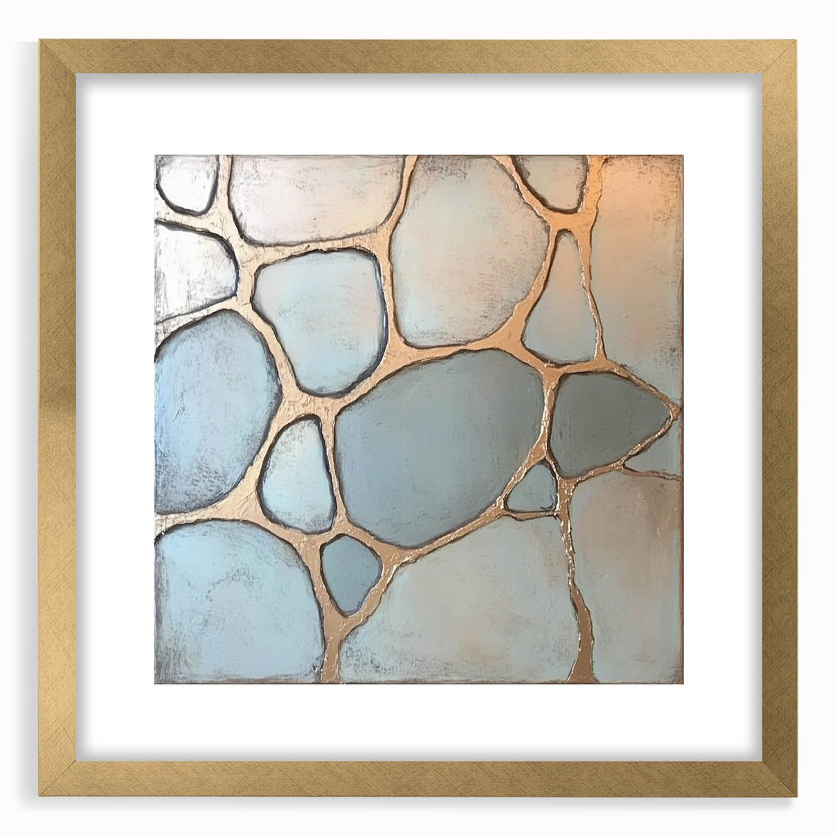 Abstract geometric frame in gold with a mat design, showcasing a front view that highlights its modern aesthetic. Ideal for contemporary decor and art displays.