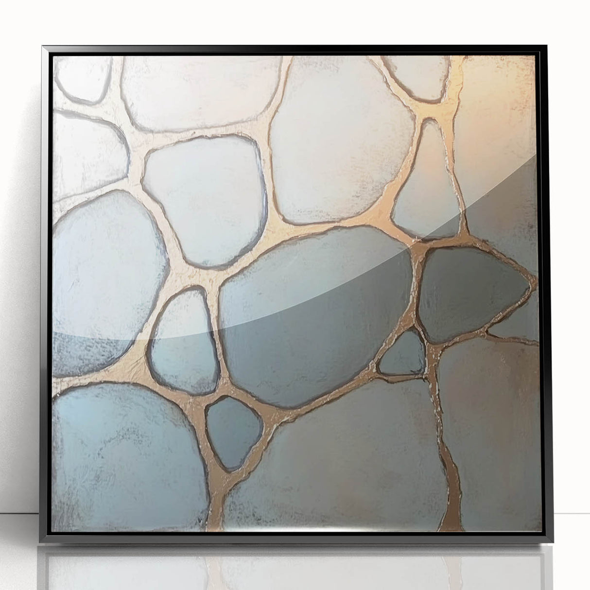 Framed abstract geometric wall art in black acrylic, showcasing intricate shapes and lines, perfect for modern decor. Ideal for enhancing contemporary interiors.