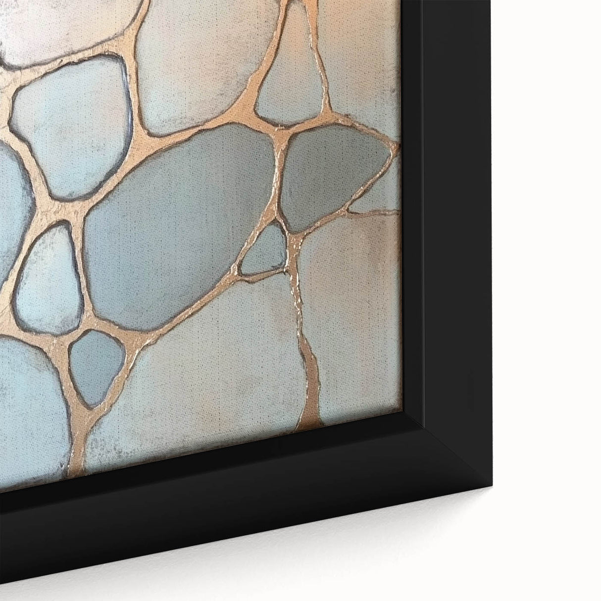 Close-up view of a geometric abstract framed canvas artwork showcasing vibrant colors and intricate patterns, perfect for modern home decor accents.
