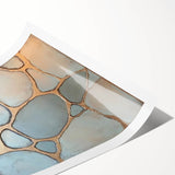 Abstract geometric rolled canvas print showcasing vibrant blue, orange, and yellow shapes, elegantly packaged in a durable cardboard tube for safe transport and display. Ideal for modern home decor or art enthusiasts looking to enhance their space with a contemporary touch.