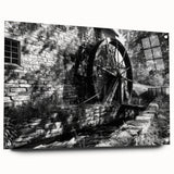 Large abstract wall art on acrylic glass featuring swirling blue and gray tones.