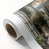 Art Deco style poster of a French door, in muted beige and white, printed on rolled canvas, ideal for nursery wall art.