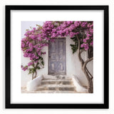 Extra large abstract art print featuring a colorful, textured depiction of a Greek door, framed in black.