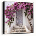 Black and white framed canvas of a Greek door design, ideal for bedroom wall art in a vintage poster style.