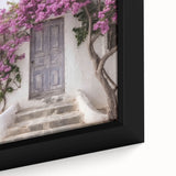 Extra large framed canvas featuring a close-up of a Greek door in black, embellished with colorful, textured art.