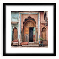Extra large textured abstract art print featuring a colorful Indian door design on a framed canvas.