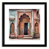 Extra large textured abstract art print featuring a colorful Indian door design on a framed canvas.