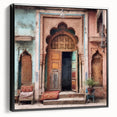 Black and white vintage poster art featuring an Indian door, printed on framed canvas, suitable for bedroom wall decor.