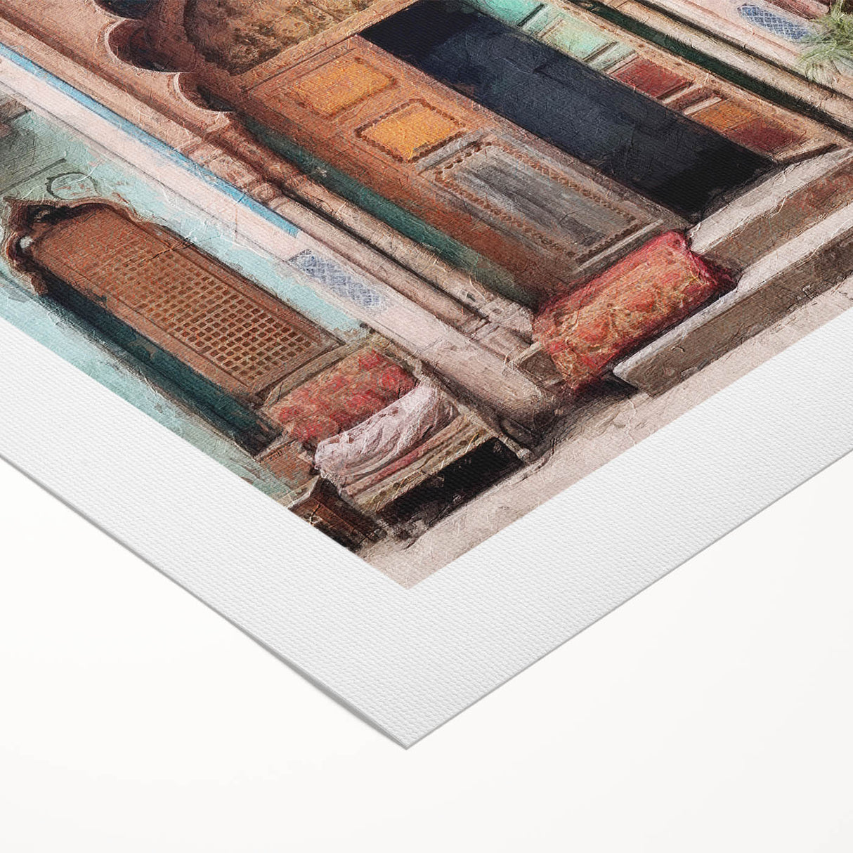 Art deco poster of an ornate Indian door in muted gold and brown tones on rolled canvas, suitable for dining room decor.
