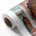 Art Deco style poster of an ornate Indian door in muted earth tones on rolled canvas, ideal for nursery wall art.