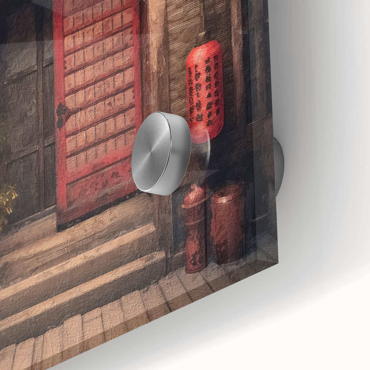 Mid-century modernist large abstract wall art of a Japanese door on acrylic glass, ideal for dining room ambiance.