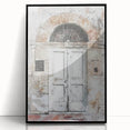 Large abstract wall art featuring a rustic Italian door, in a black acrylic frame, suitable for modern decor.