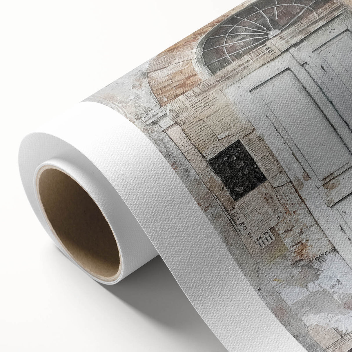 Art Deco poster of a rustic Italian door, in warm earth tones on rolled canvas.
