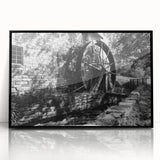 Large abstract wall art featuring geometric shapes in black and white, acrylic print in a black frame.