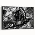 Black and white framed canvas of a vintage architectural landscape, ideal for bedroom wall art.