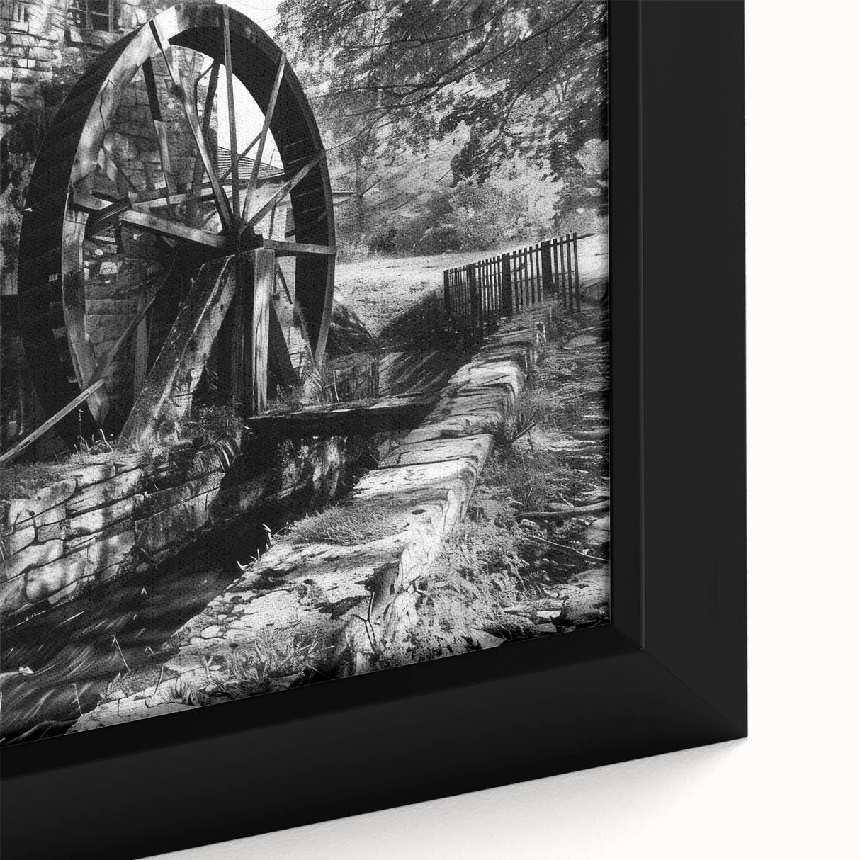 Close-up of a black wall art canvas featuring colorful, textured architectural design, ideal for living room decor.