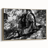 Framed canvas depicting a vintage-style landscape with muted gold and black tones, ideal for bedroom wall art.