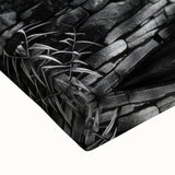 Large art depicting a black and white architectural landscape on stretched canvas, suitable for bedroom wall decor.