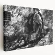 Large abstract cityscape on stretched canvas, featuring muted gray and blue tones, ideal for kitchen wall art.