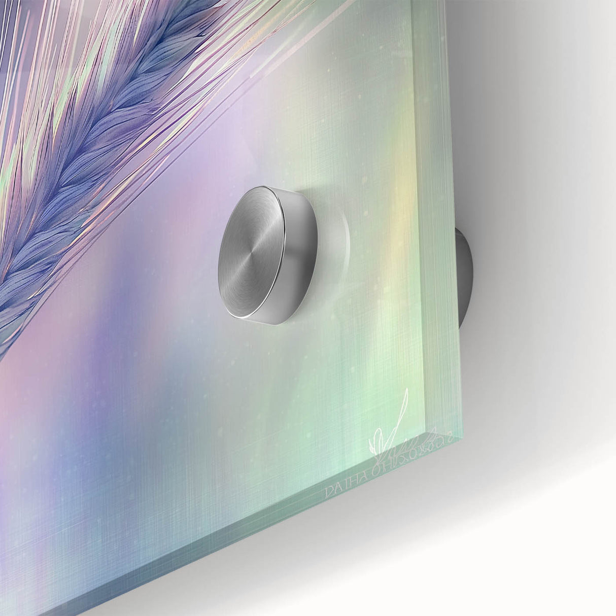 Close-up of a vibrant floral and botanical acrylic glass artwork showcasing intricate details of colorful flowers and foliage, perfect for home decor enhancement.