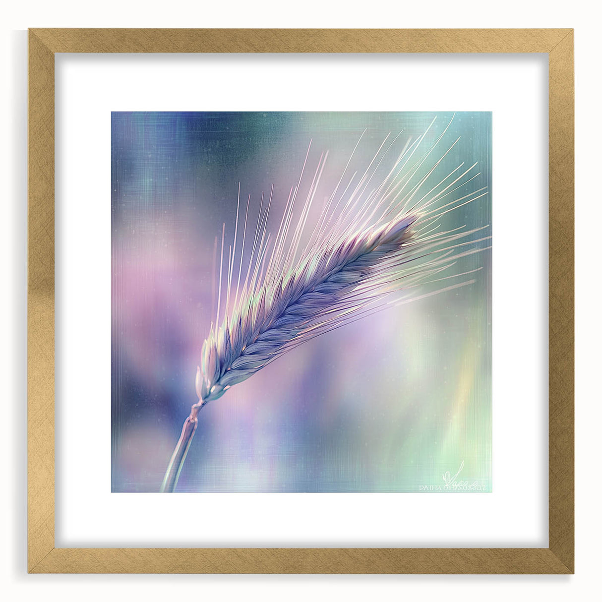 Elegant gold-framed botanical print featuring intricate floral designs, showcasing vibrant colors and detailed illustrations, perfect for home decor or art enthusiasts.