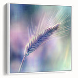 Framed canvas artwork showcasing a vibrant floral and botanical design with a white background, highlighting intricate details and colors, perfect for home decor.