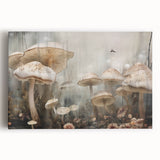 Vibrant stretched canvas wall art showcasing a floral and botanical design with colorful mushrooms, perfect for home decor. Ideal for nature enthusiasts.