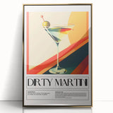 Art deco poster featuring a stylized cocktail glass in gold and black on a framed acrylic, ideal for modern bar area decor.