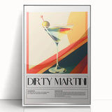 Mid-century modernist art depicting various fruits in vibrant colors on a white acrylic framed print.