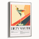 Landscape art painting of colorful vintage food and drinks poster on a black framed canvas, ideal for dining room decor.