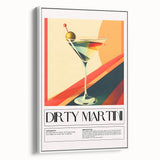 Vintage poster art of colorful food and drinks on a framed canvas, ideal for living room decor.