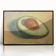 Large abstract wall art featuring assorted fruits in vibrant colors on a black acrylic framed print.