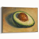 Framed canvas featuring vintage poster art of a black and gold fruit landscape, ideal for bedroom wall art.