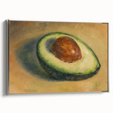 Landscape art painting featuring an array of fruits on a silver-framed canvas, ideal for kitchen wall art.