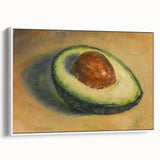 Vintage poster art of colorful fruits on a black background, framed canvas, ideal for living room decor.