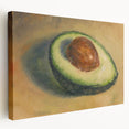 Large art depicting assorted fruits in vibrant colors on a stretched canvas, ideal for kitchen wall decor.