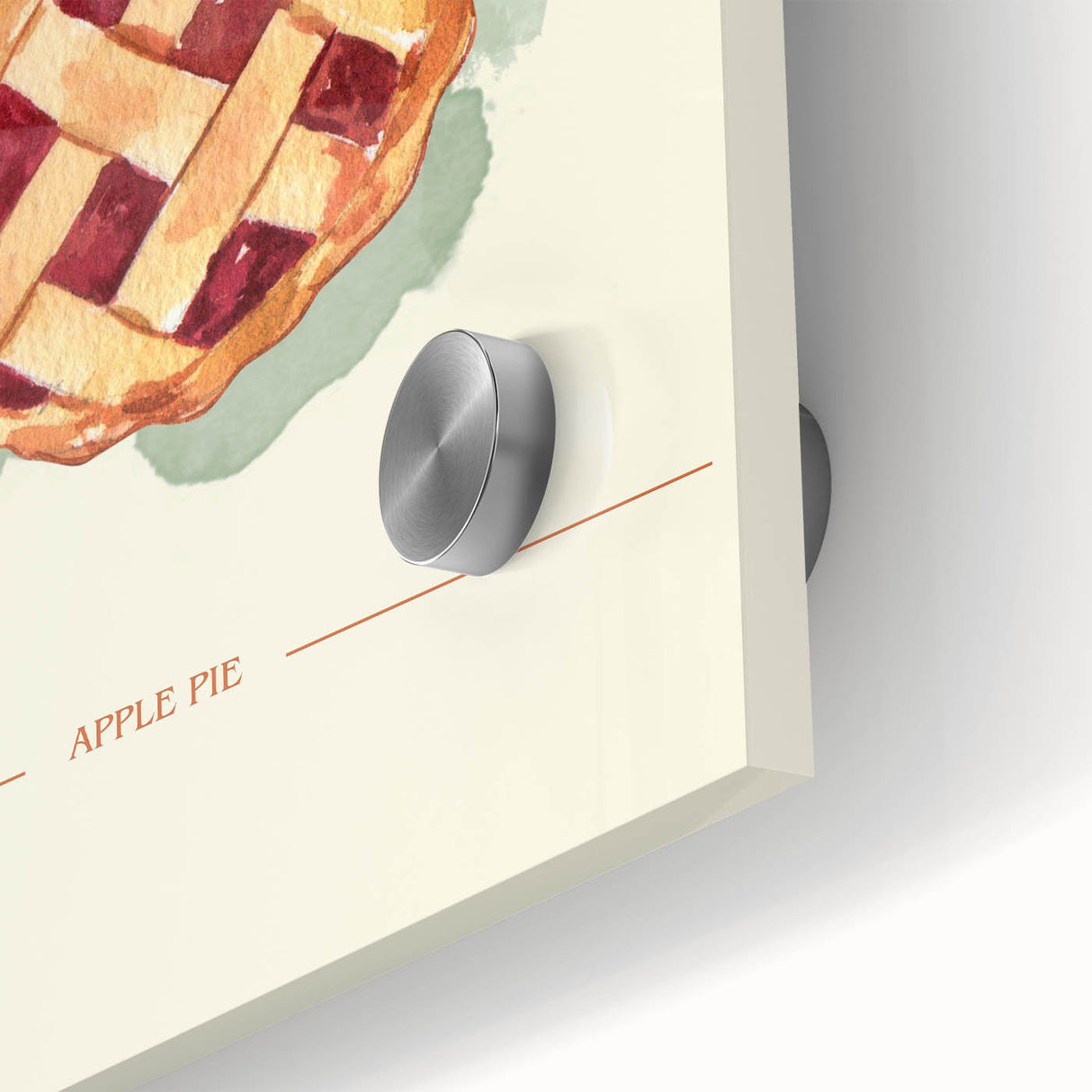 Close-up of large abstract pastries wall art on acrylic glass, featuring mid-century modernist style.