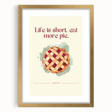 Extra large abstract art print featuring assorted pastries in muted earth tones, framed in gold, ideal for living room decor.