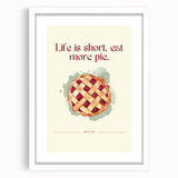 Abstract art print of assorted pastries in soft pastel tones on a white framed mat, suitable for dining room decor.