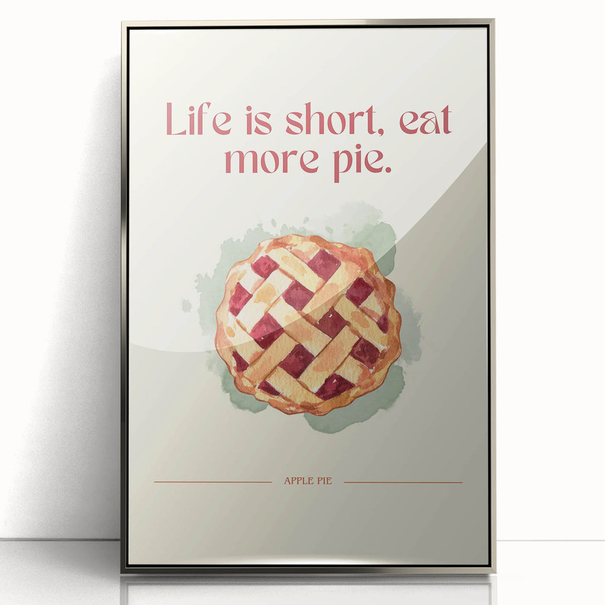 Mid-century modernist art featuring assorted pastries in muted pastel colors on a framed acrylic print.